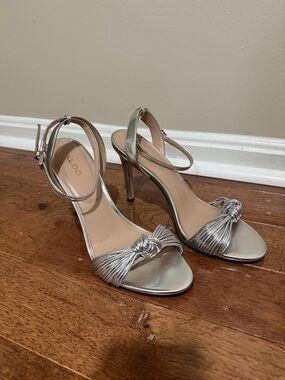 Aldo Silver Knotted Strap Stiletto Sandals